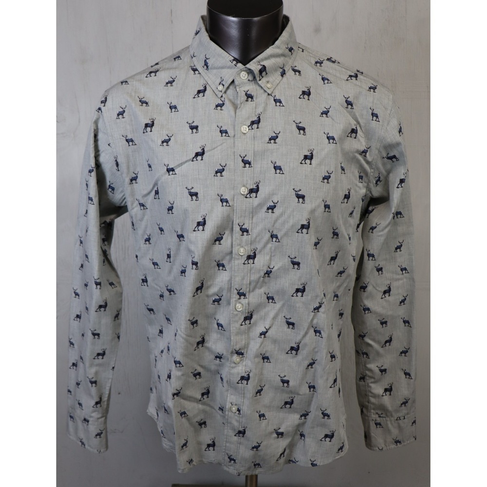 Mens Bonobos Long Sleeve Button‎ Front Dress Shirt Size XL Slim Deer Stag Gray